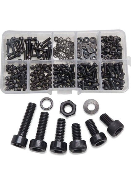 600 Pc Somun Cıvataları Set Hex Cıvatalar Somun ve Yıkayıcı Çiftlik Vidaları Cıvatalar M3 Alet Kiti Plastik Kutu (Siyah) (Yurt Dışından) fiyatları