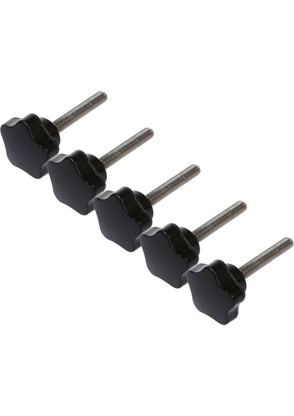 5pcs M8 x 50MM Iplik Yedek Yıldız El Düğmesi Sıkma Vidası Siyah Gümüş Ton (Yurt Dışından)