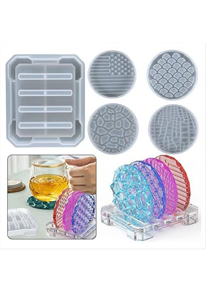 4 Dairesel Coaster Kalıp ve 1 Kare Coaster Tutucu Epoksi Reçine Kalıp Silikon Dahil Olmak Üzere 5 Reçine Döküm Coaster Kalıpları (Yurt Dışından) fiyatları