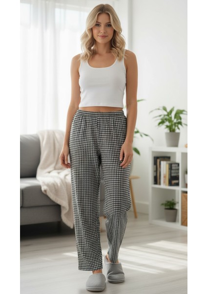 Geometrik Desenli Süet Kadın Pijama Altı