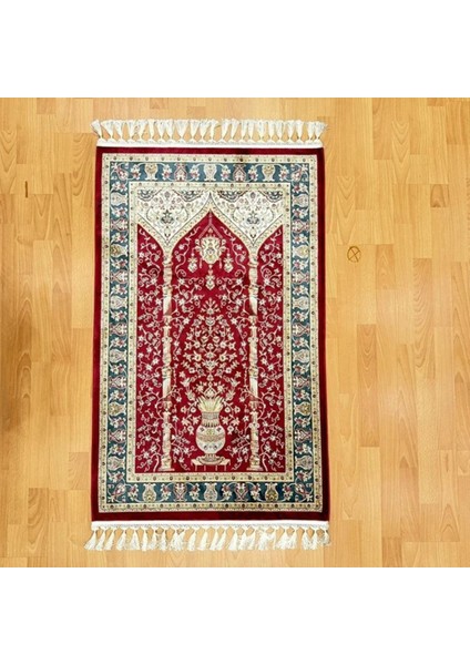 Mihraplı Ağaç Hayatı Desenli Ipek Seccade Kırmızı