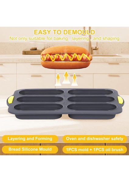 Silikon Pan Yağ Fırçası ile Hot Soub Bun Pan 6 Oluk Yapışmaz Fransız Ekmek Fırın Kalıbı Sosisli Sandviç Için Fransız Ekmek Somun Tava (Yurt Dışından) fiyatları