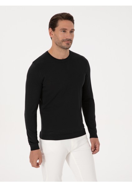 Erkek Siyah Slim Fit Yün Karışımlı Bisiklet Yaka Basic Triko Kazak 50318854-VR046 modelleri