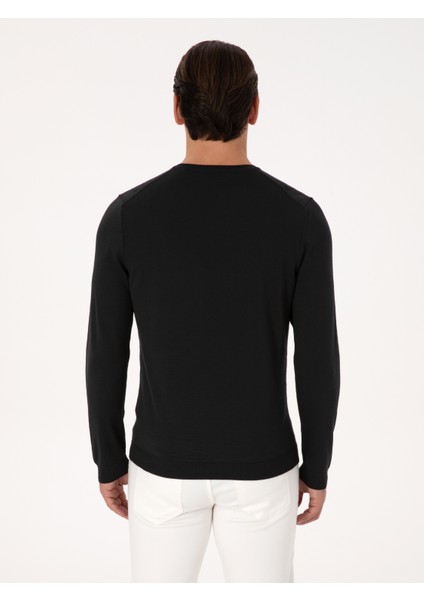 Erkek Siyah Slim Fit Yün Karışımlı Bisiklet Yaka Basic Triko Kazak 50318854-VR046 indirimleri