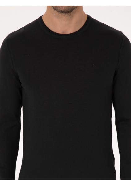 Erkek Siyah Slim Fit Yün Karışımlı Bisiklet Yaka Basic Triko Kazak 50318854-VR046