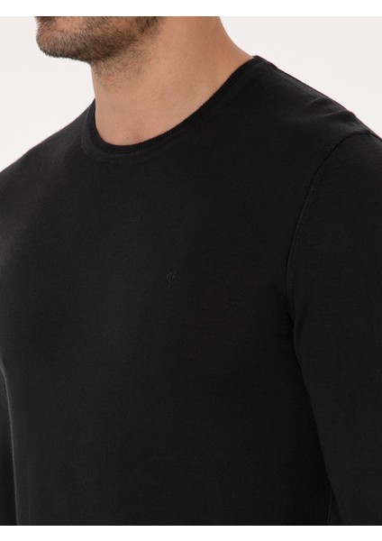 Erkek Siyah Slim Fit Yün Karışımlı Bisiklet Yaka Basic Triko Kazak 50318854-VR046