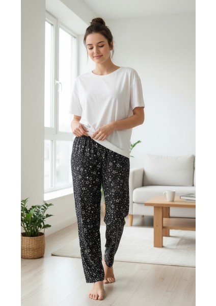 Yıldız Desenli Süet Kadın Pijama Altı