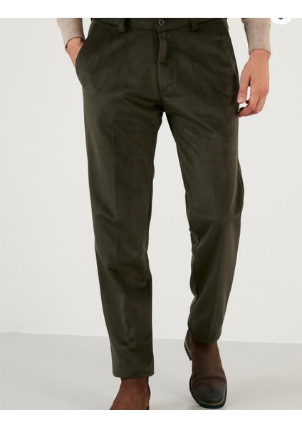 Erkek Normal Bel Regular Fit Düz Paça Likralı Içi Şardonlu Üst Kalite Kadife Pantolon