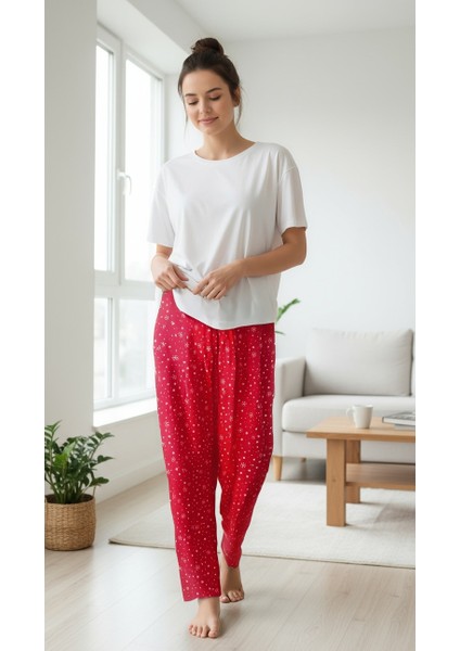 Kar Tanesi Desenli Süet Kadın Pijama Altı