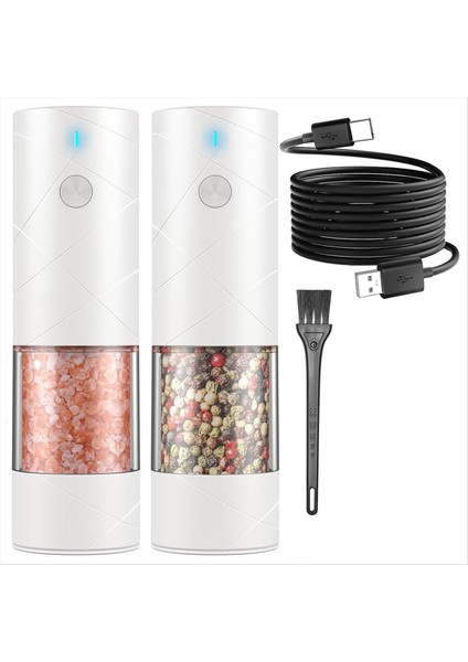 Elektrik Tuz ve Karabiber Öğütücü Seti USB Şarj Edilebilir Ayarlanabilir Kaba Otomatik Tuzlu Biber Değirmeni Öğütücü (Yurt Dışından)