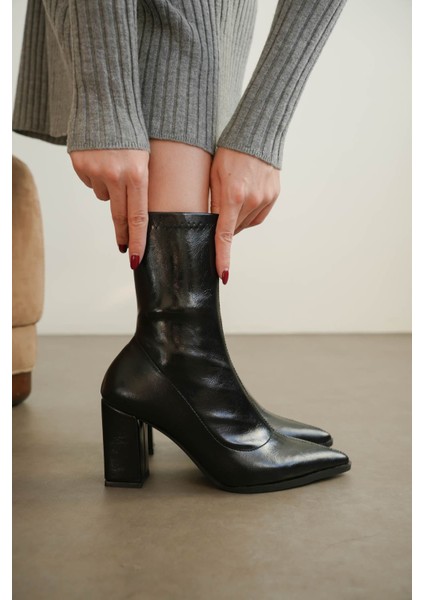 Kadın Enjoy Kalın Topuklu Streç Bot - Siyah-Rugan