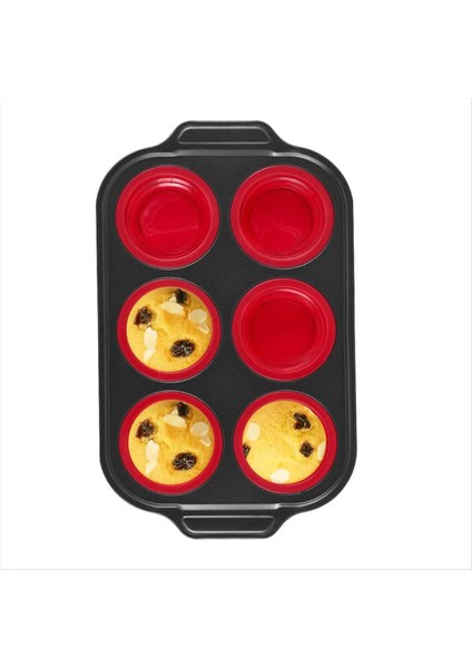 Silikon Çörek Pişirme Pişirme Için Cupcake Tavası Metal Çerçeve Muffin Teneke Yumurta Isırıkları Bardak Yumurta Kalıp 6 Bardak Kırmızı (Yurt Dışından)