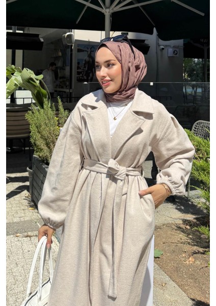 Kadın Balon Kol Astarsız Tesettür Kaban-Bej fiyatları