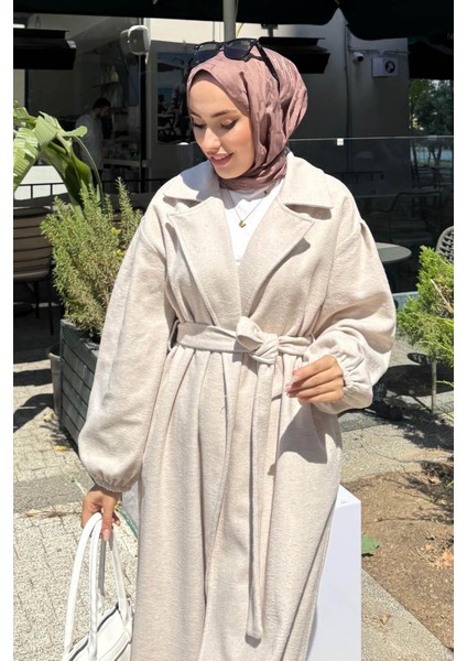 Kadın Balon Kol Astarsız Tesettür Kaban-Bej indirimleri