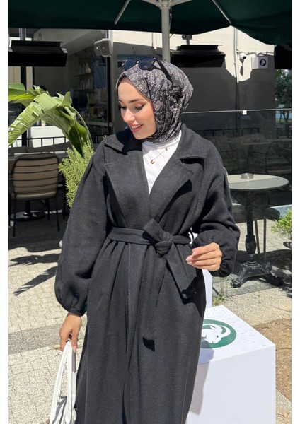 Kadın Balon Kol Astarsız Tesettür Kaban-Siyah fiyatları