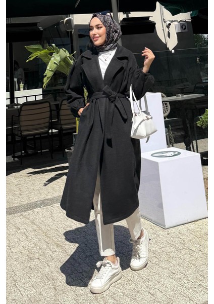 Kadın Balon Kol Astarsız Tesettür Kaban-Siyah modelleri
