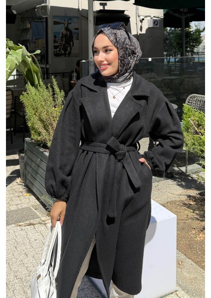 Kadın Balon Kol Astarsız Tesettür Kaban-Siyah fırsatları