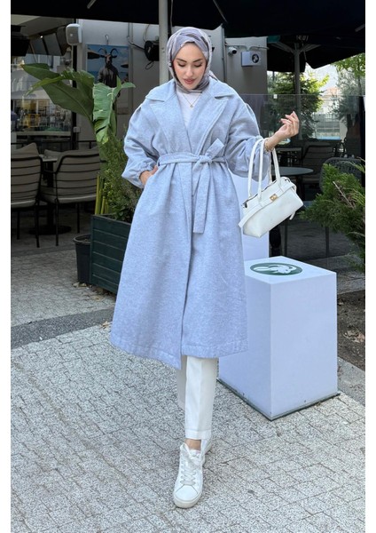 Kadın Balon Kol Astarsız Tesettür Kaban-Gri