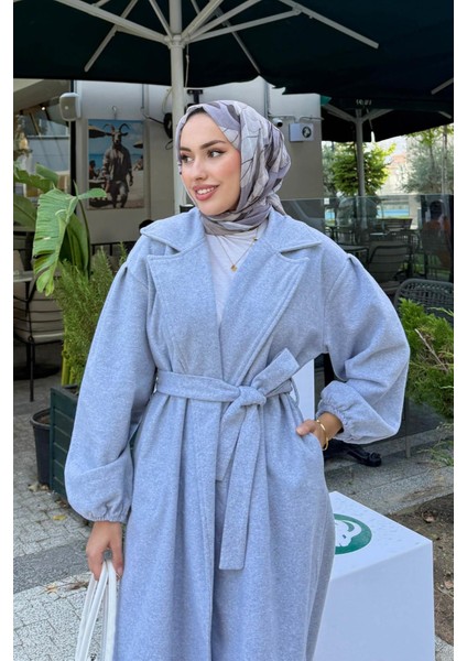 Kadın Balon Kol Astarsız Tesettür Kaban-Gri fiyatları