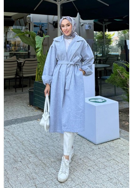 Kadın Balon Kol Astarsız Tesettür Kaban-Gri modelleri