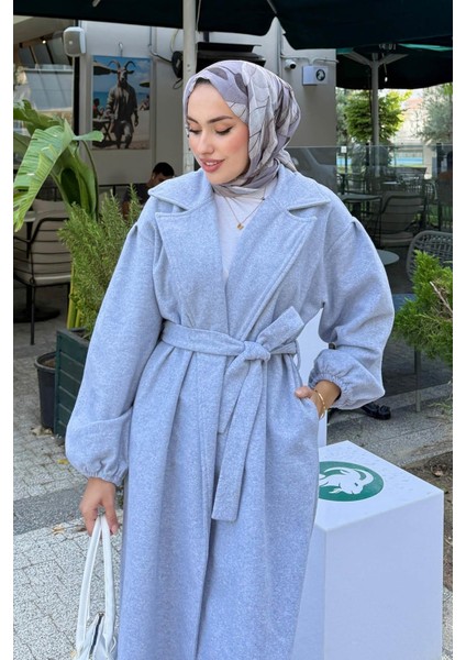 Kadın Balon Kol Astarsız Tesettür Kaban-Gri fırsatları