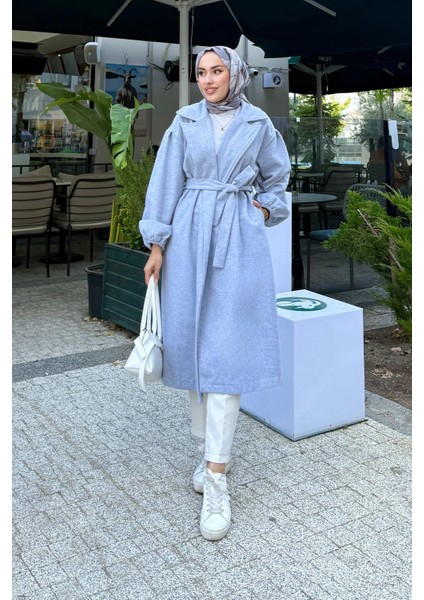 Kadın Balon Kol Astarsız Tesettür Kaban-Gri