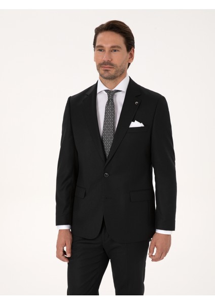 Erkek Siyah Slim Fit Yün Karışımlı Mikro Desenli Klasik Ceket 50310061-VR046 modelleri