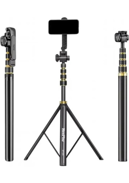 Taşıma Çantalı Uzaktan Kumandalı 215 cm Tripod Telefon, Kamera ve Işık Uyumlu Selfie Çubuğu