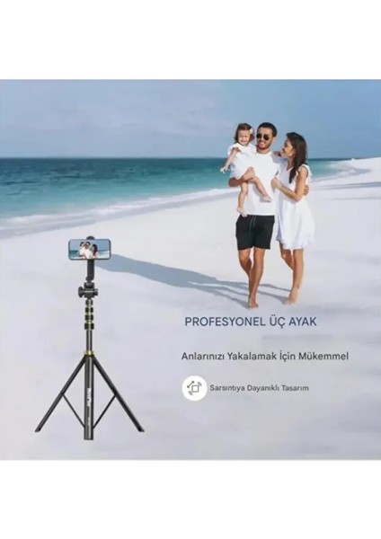 Taşıma Çantalı Uzaktan Kumandalı 215 cm Tripod Telefon, Kamera ve Işık Uyumlu Selfie Çubuğu