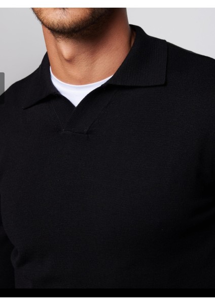 Erkek Düğmesiz Polo Yaka Üst Kalite Triko Kazak