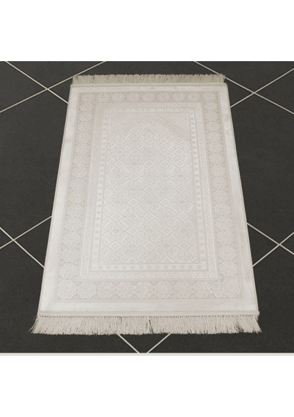 Kişiye Özel Nakış Işlemeli Saf Ipek Kadife Kumaştan Krem Rengi Hediyelik Seccade indirimleri