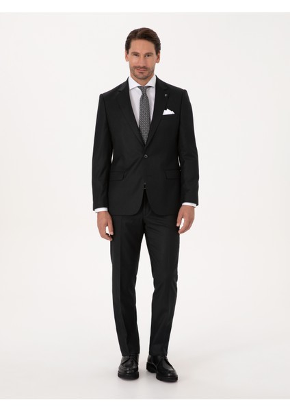 Erkek Siyah Slim Fit Yün Karışımlı Mikro Desenli Klasik Ceket 50310061-VR046 fırsatları