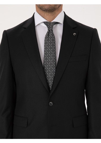 Erkek Siyah Slim Fit Yün Karışımlı Mikro Desenli Klasik Ceket 50310061-VR046