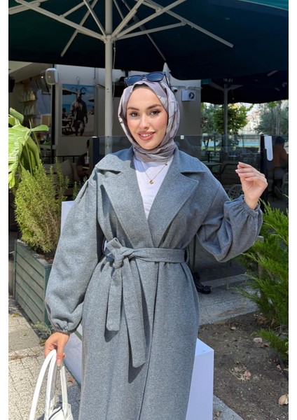 Kadın Balon Kol Astarsız Tesettür Kaban-Füme modelleri