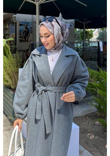 Kadın Balon Kol Astarsız Tesettür Kaban-Füme fırsatları