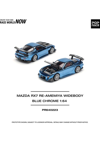 1:64 Mazda Rx-7 Re Amemiya Widebody Blue Chrome – Diecast Metal Model Araba