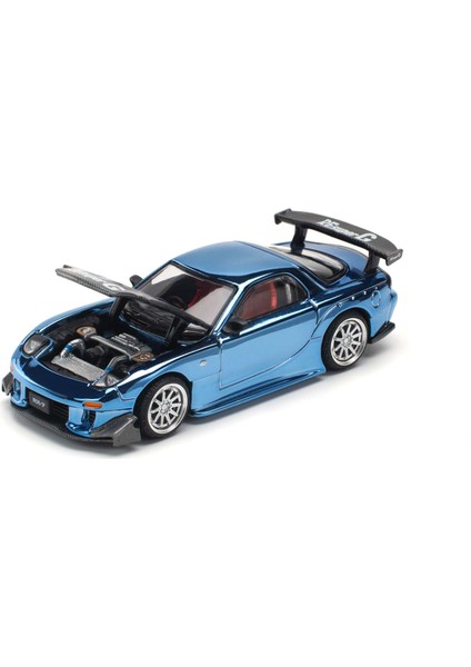 1:64 Mazda Rx-7 Re Amemiya Widebody Blue Chrome – Diecast Metal Model Araba modelleri