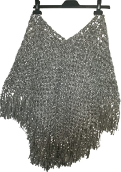 El Örgüsü Etnik Otantik Gri Kırçıllı Simli Panço