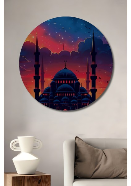 Büyüleyici Ayışığı Camii Dekoratif Ahşap Mdf Yuvarlak