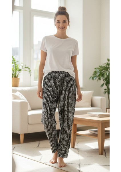 Yaprak Desenli Kadın Süet Pijama Altı