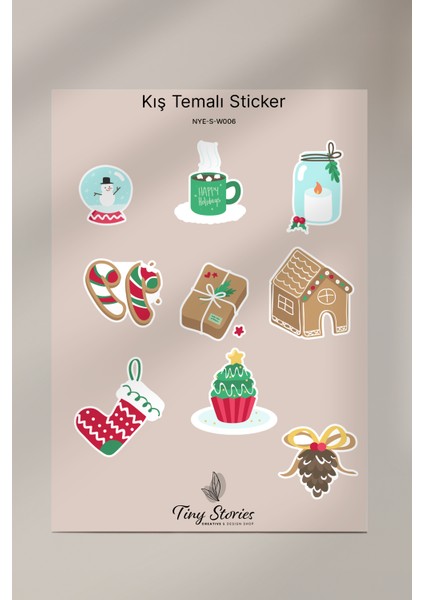 Kış Temalı Sticker Seti - 6 Adet / Ajanda, Defter,bullet Journal,scrapbook modelleri