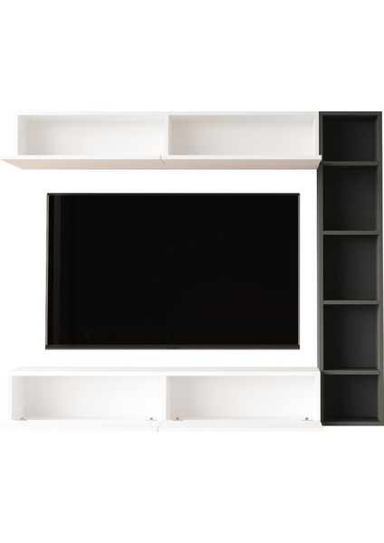 Nasser Tv Ünitesi Kitaplık Duvara Monte Beyaz-Antrasit Nas1-Wan fırsatları