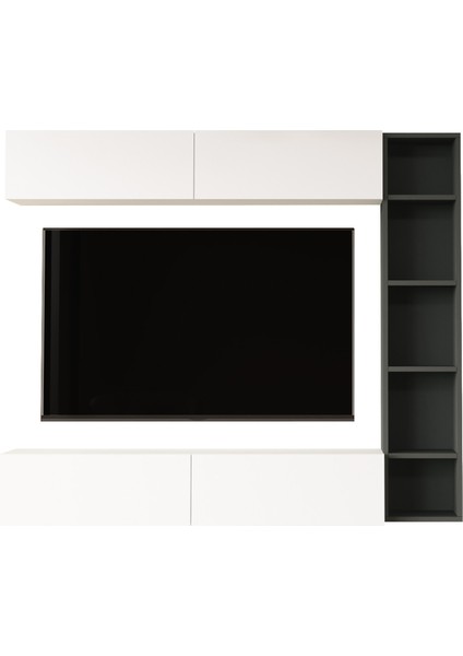 Nasser Tv Ünitesi Kitaplık Duvara Monte Beyaz-Antrasit Nas1-Wan indirimleri