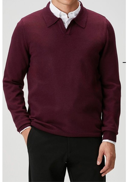 Erkek Düğmesiz Polo Yaka Üst Kalite Triko Kazak