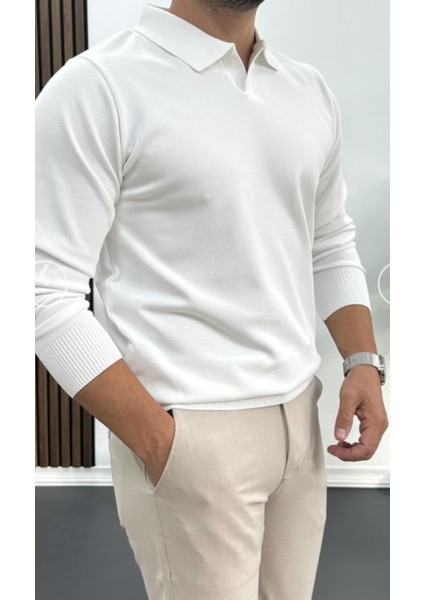 Erkek Düğmesiz Polo Yaka Üst Kalite Triko Kazak