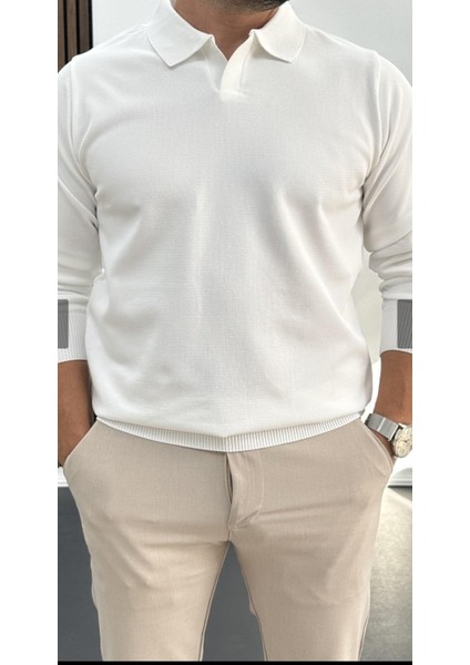 Erkek Düğmesiz Polo Yaka Üst Kalite Triko Kazak