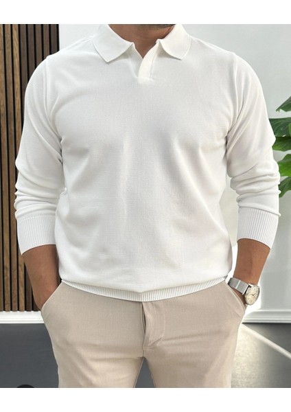 Erkek Düğmesiz Polo Yaka Üst Kalite Triko Kazak