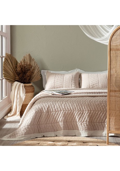 Maria Yatak Örtüsü Seti 280X260 cm Sıcak Bej/pudra