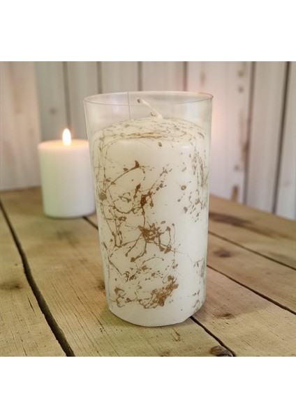 Mermer Desen Silindir Mum