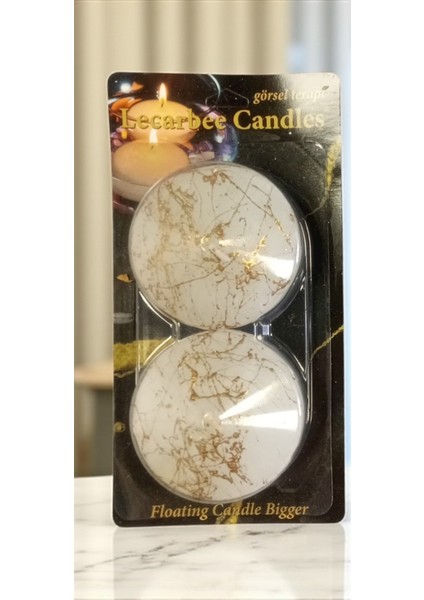 2'li Mermer Desen Büyük Yüzen Mum